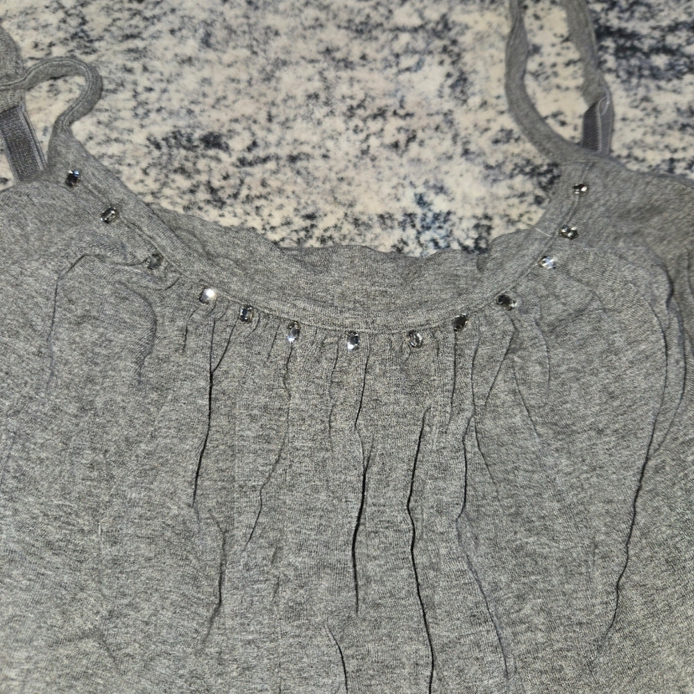New York & Company Gray Ruched Embellished Camisole
